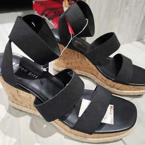 Madden Girl Black Strappy Wedge Cork Platform Sandals Size 9.5